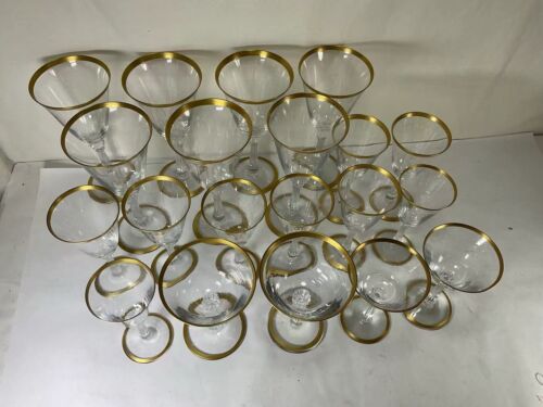 VV99 Set of 20 Fostoria Five Different Sizes of Gold-Rimmed Wine Glass For Adult - Picture 2 of 10
