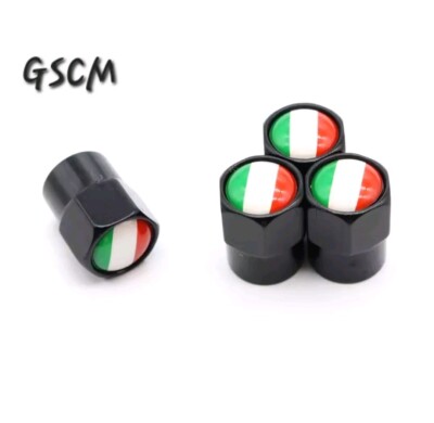 ×4 schwarze Ventil-Staubkappen Italien italienische Flagge Auto Van Fahrrad Roller Kappen