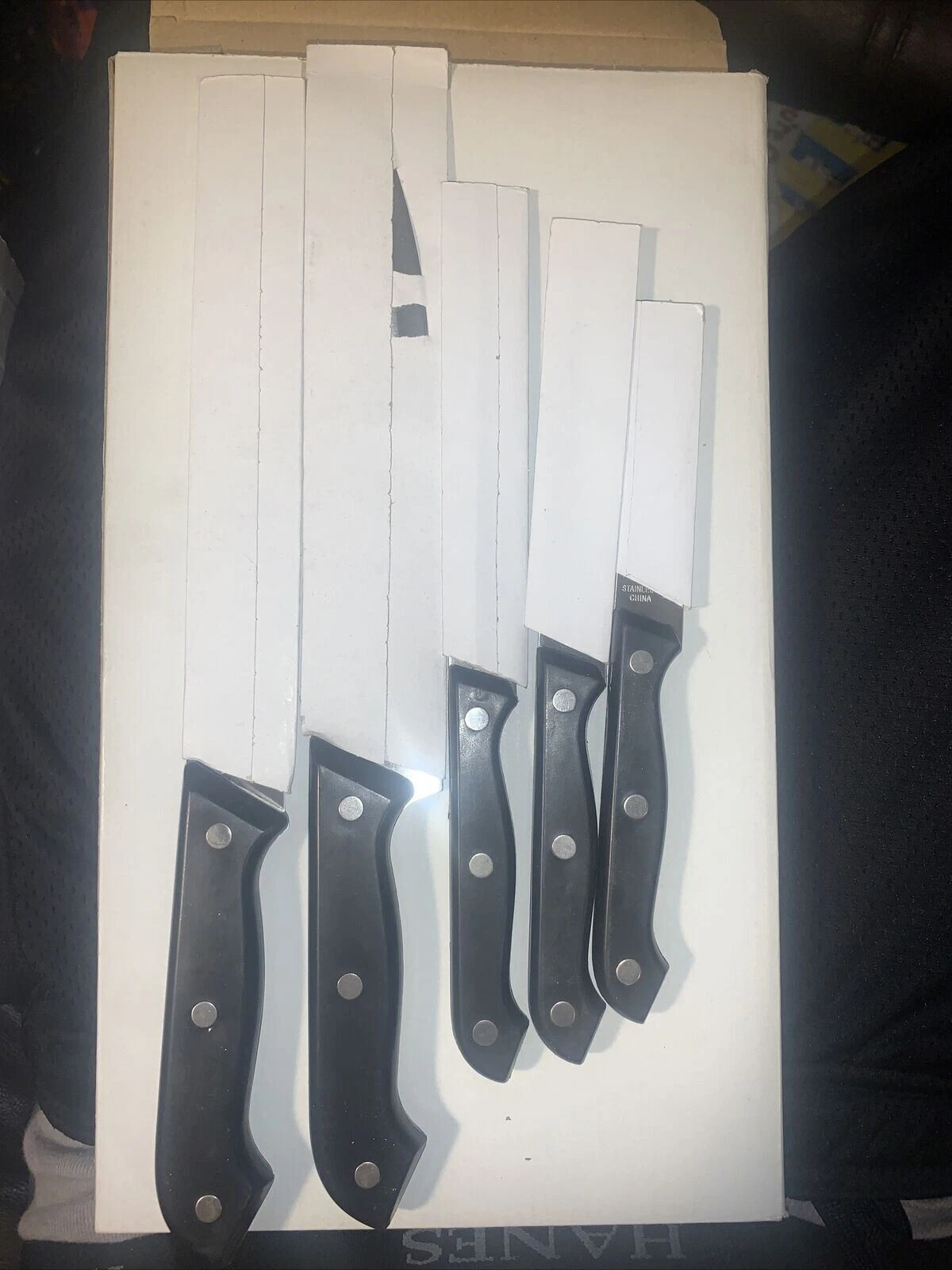 5 Koch Messer Chef Kitchen Knives - Stainless Steel - black handles Sb19 New