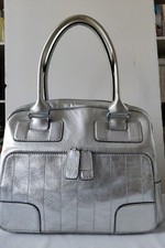 Euc Maxximum Large Silver Leather Satchel Bag Carry-on Weekend Work Tote