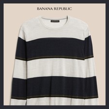 NWT - Banana Republic Men's Merino Stripe Sweater, Blue Stripe Sz L-T XL-T - 79