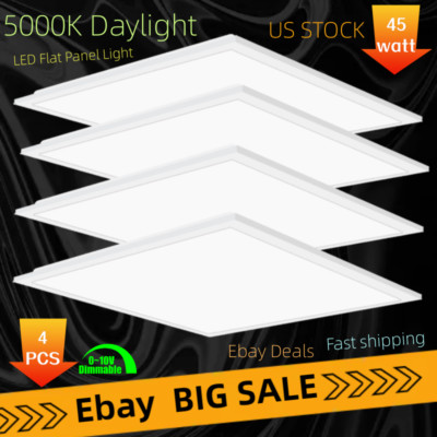 4 Pack 2x2 LED Flat Panel Light 45W 0-10V Dimmable Drop Ceiling Lights, 100-277V