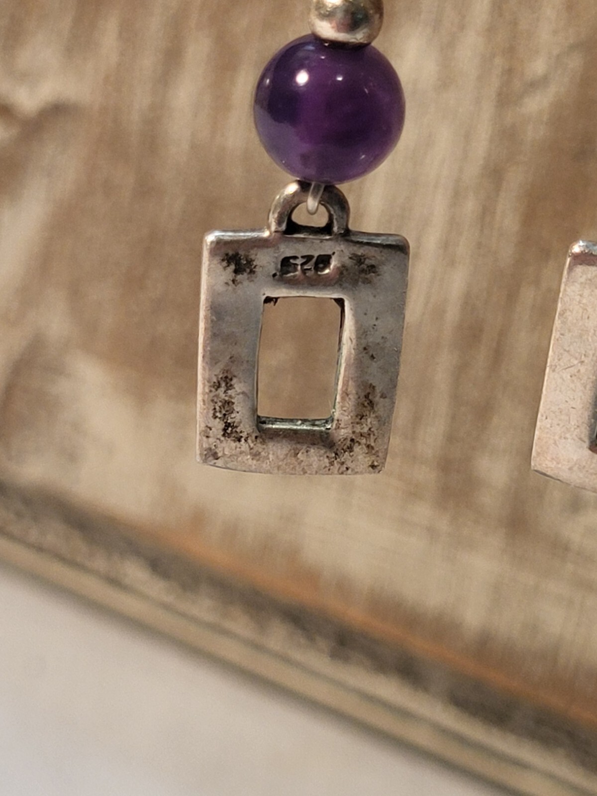 Amethyst Earrings Floral Rectangular Drop Dangle … - image 4