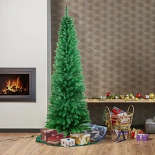 Slim Christmas Tree Green Pencil Pine Artificial Xmas 4FT 5FT 6FT 7FT Decoration