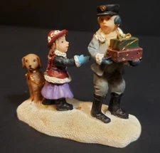 St. Nicholas Square Christmas Village Mailman Delivering Gifts Girl and Dog