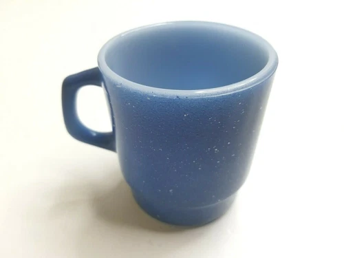 Fire King Anchor Hocking Blue Speckled Mug Vintage 3 1/4" Coffee Tea Glass Cup
