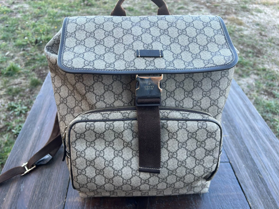 Authentic Gucci GG Supreme Canvas Single Buckle Backpack Bag - Image 2 of 4