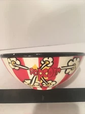 Popcorn Ceramic Individual Serving Bowl Red White Stripes Popcorn 6-1/2”x2-1/2”