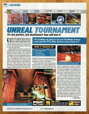 2000 Unreal Tournament PS2 Dreamcast PC REVIEW Print Ad/Poster Video Game Art