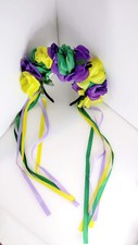 Mardi Gras Floral Adult Headband Purple Green Yellow Ribbons Flowers Headpiece