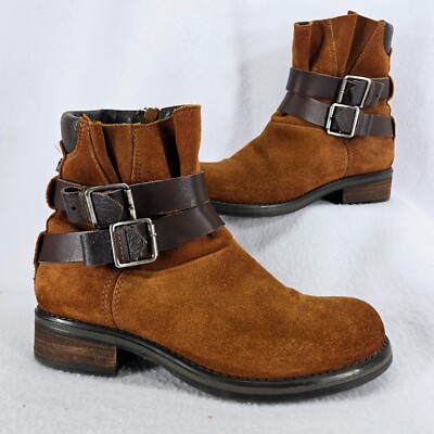 Steve Madden Boots Womens 8.5 Brown Dormaa Suede Moto Biker Boho Bootie Side Zip