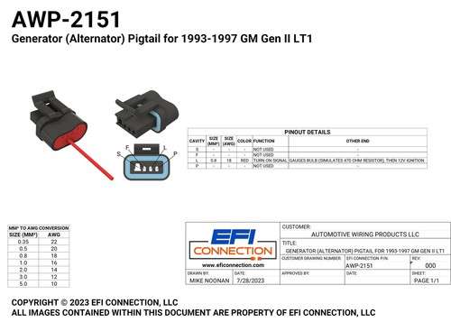 Generator (Alternator) Pigtail for 1993-1997 GM Gen II LT1 - Picture 2 of 2