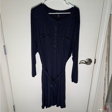 Design 365 Women’s Blue Midi Dress Belted Front Comfy Casual Beachy Plus Sz 3X
