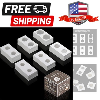 300PCS Coin Flips in 6 Sizes Cardboard Coins Holders 2x2 inch Pockets Coin Co...