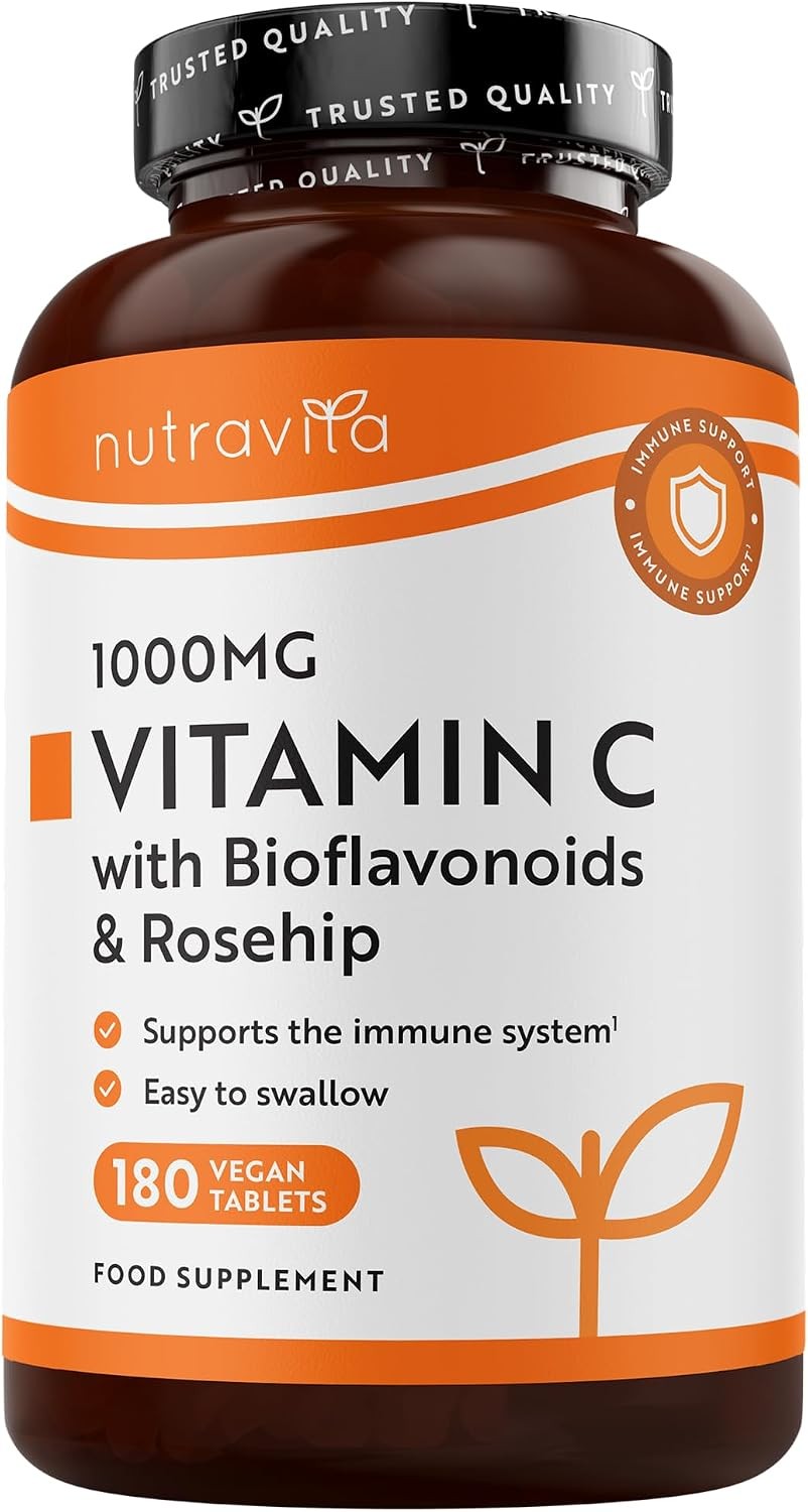 Vitamin C 1000mg Tablets 180 Count Pack of 1 High Strength with Rosehip &