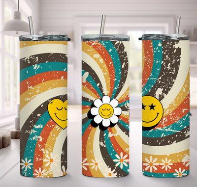 Retro Smiley 70s Color Design Tumbler 20oz Stainless Steel Travel Cup Mug