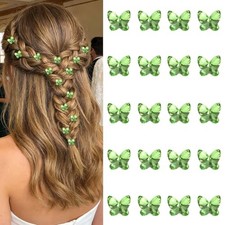 20Pcs Mini Butterfly Hair Clips - Sparkly Rhinestone Hair Pins for Women Green
