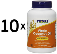 10 X Now Foods Virgin Coconut Oil, 1000Mg - 120 Softgels (124,99 Eur/Kg)