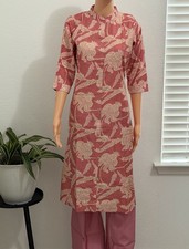 Pink Cotton Floral Kurta for Women with 3/4 Sleeves and Matching Pants