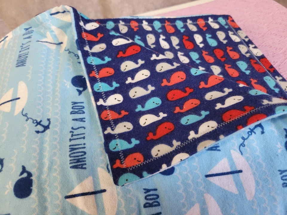 Juego de tres mantas de franela hechas a mano para bebé niño Arca de Noé velero... Foto 3 de 4