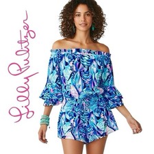 Lilly Pulitzer Off The Shoulder Calla Romper Multicolor Tropical Sz XS