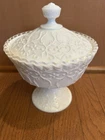 Fenton Milk Glass Silver Crest With Spanish Lace Footed Candy Box With Lid