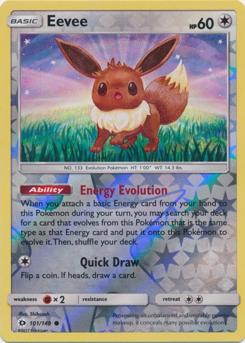 POKEMON EEVEE 101/149 REVERSE HOLO SUN & MOON BASE SET NEAR MINT