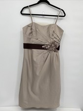 Allure Bridals Bridemaids Women's Beaded Floral Applique Dress Tan Size 14