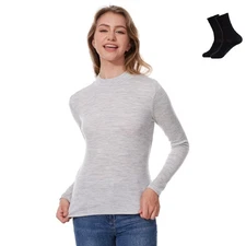 Merino Wool Base Layer Women 100% Merino Wool Long Sleeve Thermal Shirts for ...