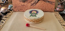 8"  Tarahumara Drum Hand painted Turtle by Navajo Native American Dori S.