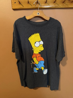 #ad Bart Simpson Graphic T Shirt XL Gray Y2K Vintage Style Cartoon Tee The Simpsons $25.00