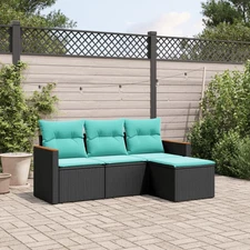 Patio Sofa Set Black PE rattan, Powder-coated steel, Polyester Fabric