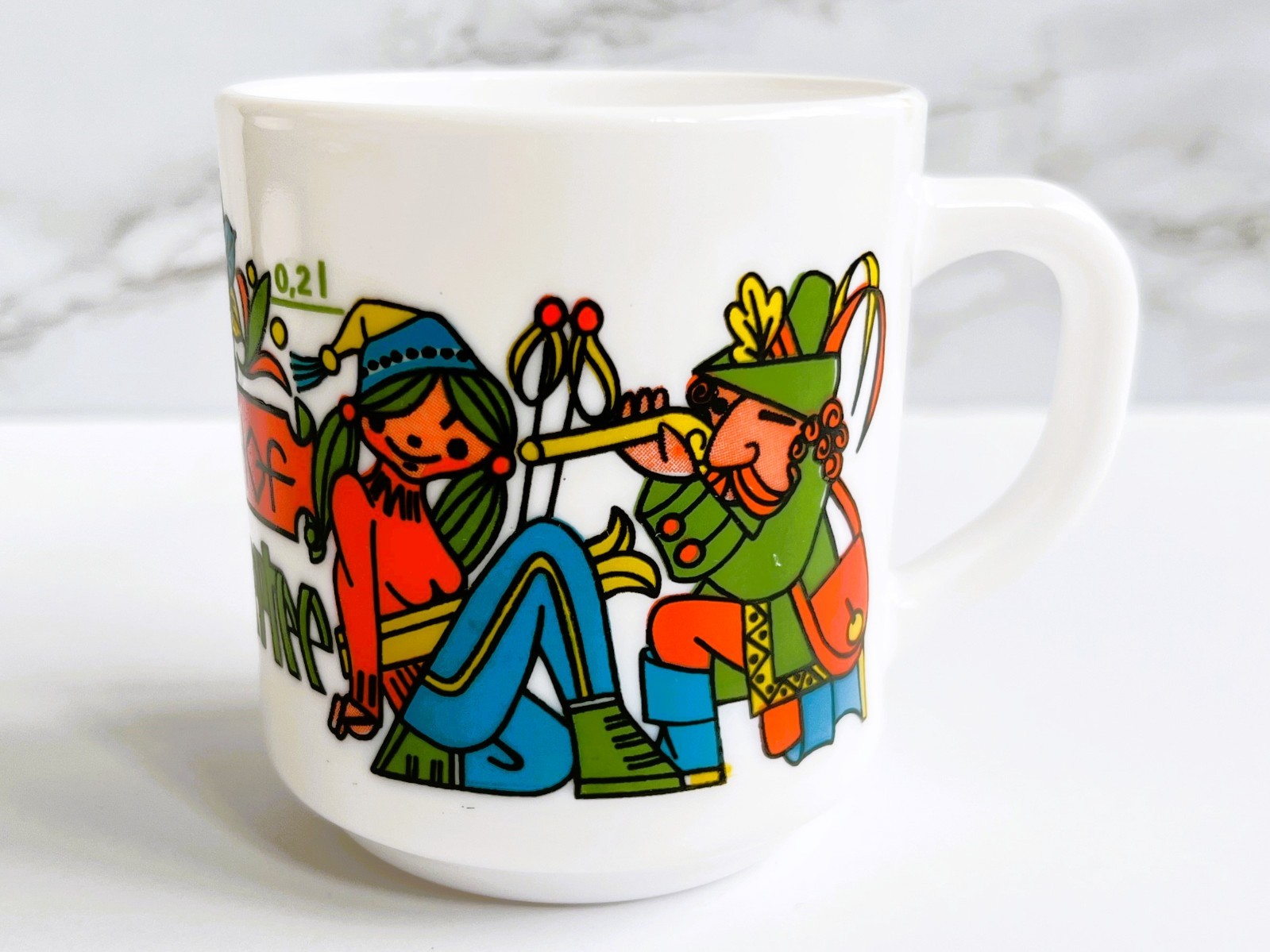 Vintage Arcopal Milk Glass Freihof Jagertee Mug, German Folk Style Drinkware
