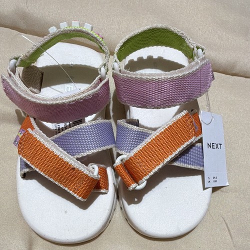 NEXT Girls Strappy Fabric Sandals Hook & Loop Love Beaded UK 5 Multi-Colour