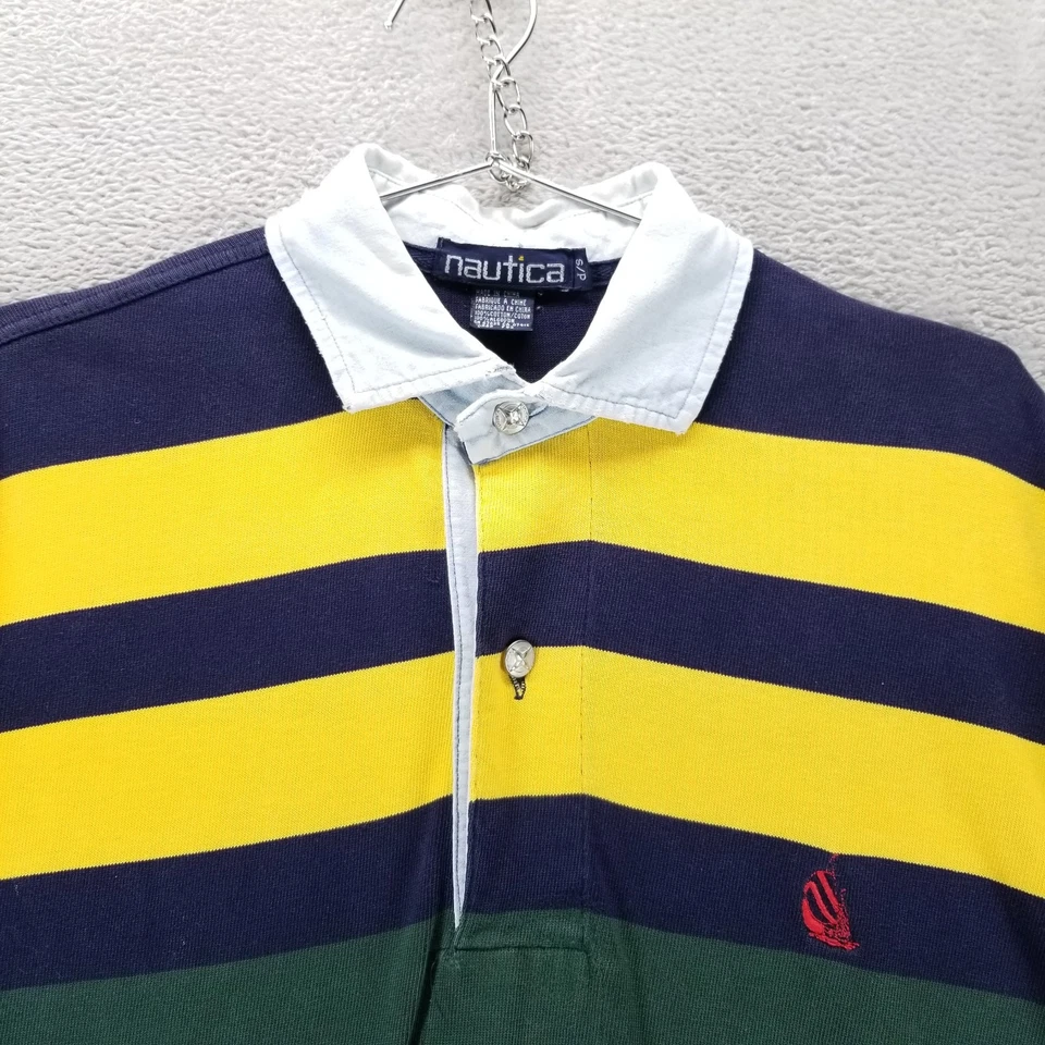VTG Nautica Shirt Mens S Rugby Striped Long Sleeve 90s Collared Preppy - Image 3 of 4