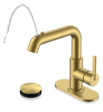 KENES Brushed Gold Centerset Bathroom Faucet 1 Handle Pull-Out Pop-Up Drain