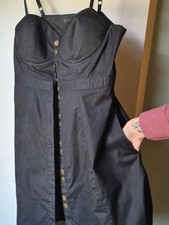 Guess - Black Button-Front Bustier Dress with Pockets & Adjustable Straps - M