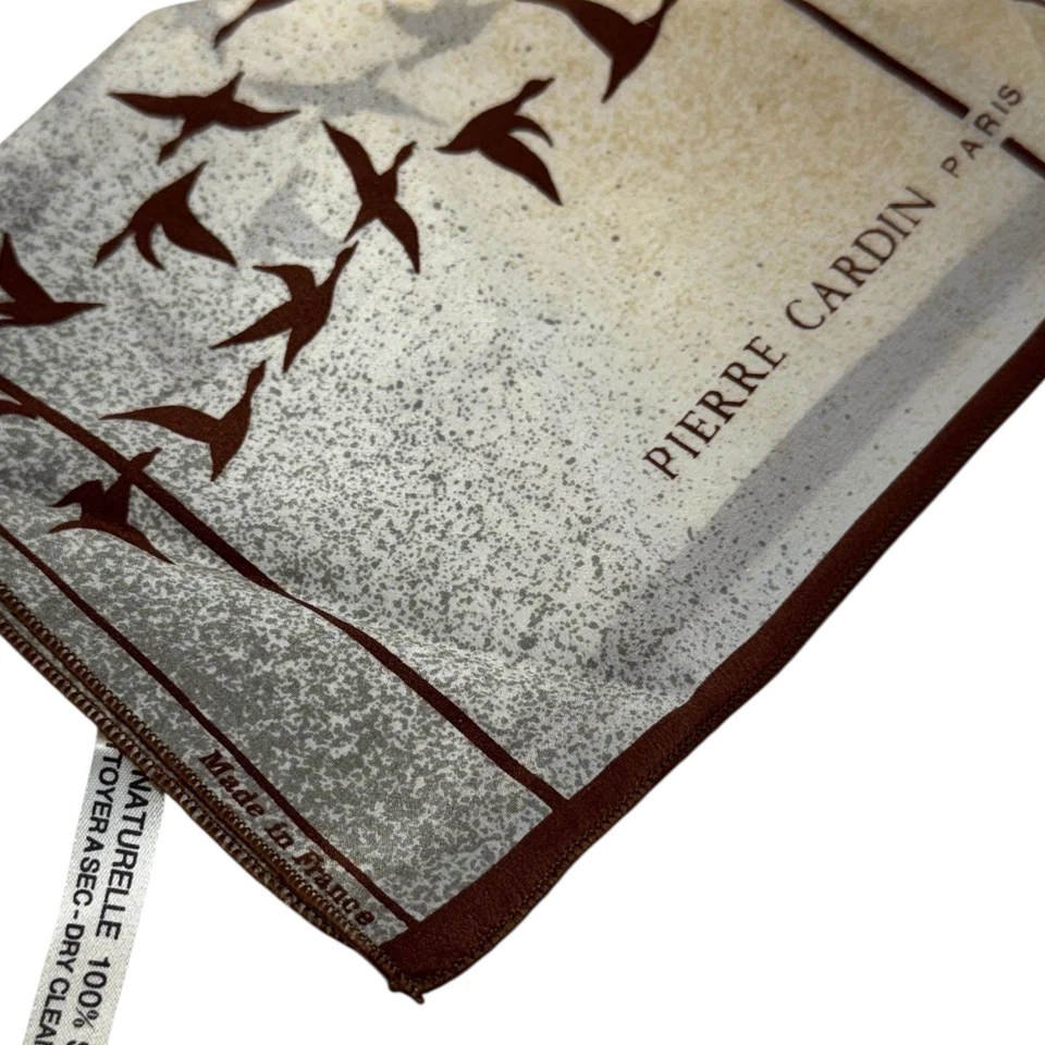 Pierre Cardin Vintage Paris Bufanda de Seda Pájaros Ombré Gris Marrón MCM Minimalista Foto 4 de 4