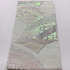 6829 Japanese Vintage Fukuro Obi Belt Kimono Fabric Silk Traditional Silver