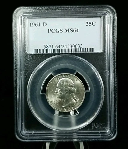 1961 D 25c Silver Washington Quarter PCGS MS64 Spots/Hazing #6791