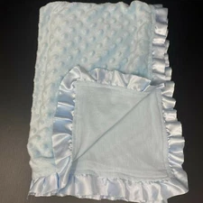Nuby Blue Baby Blanket Satin Ruffle Trim Minky Dots Bumps Security Lovey 