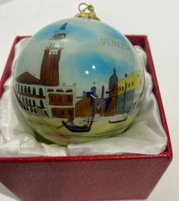 Italian Hand Painted Glass Christmas Ornament 3 1/2 inches In Box Marked Giulia