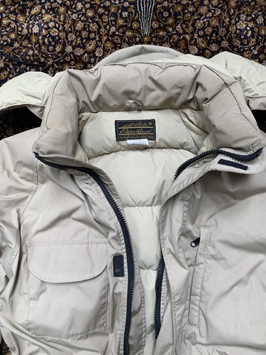 Parka de Colección Eddie Bauer Plumón Abrigo Hinchado Capucha Desmontable Beige Hecho en EE. UU. Para Hombres L - Imagen 2 de 20