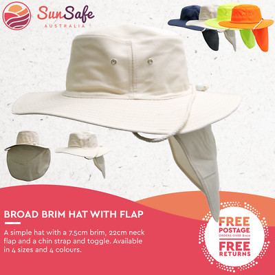 Hat With Flap Mens and Womens Unisex Broad Full Brim Chin Strap Outdoor Sun Hat