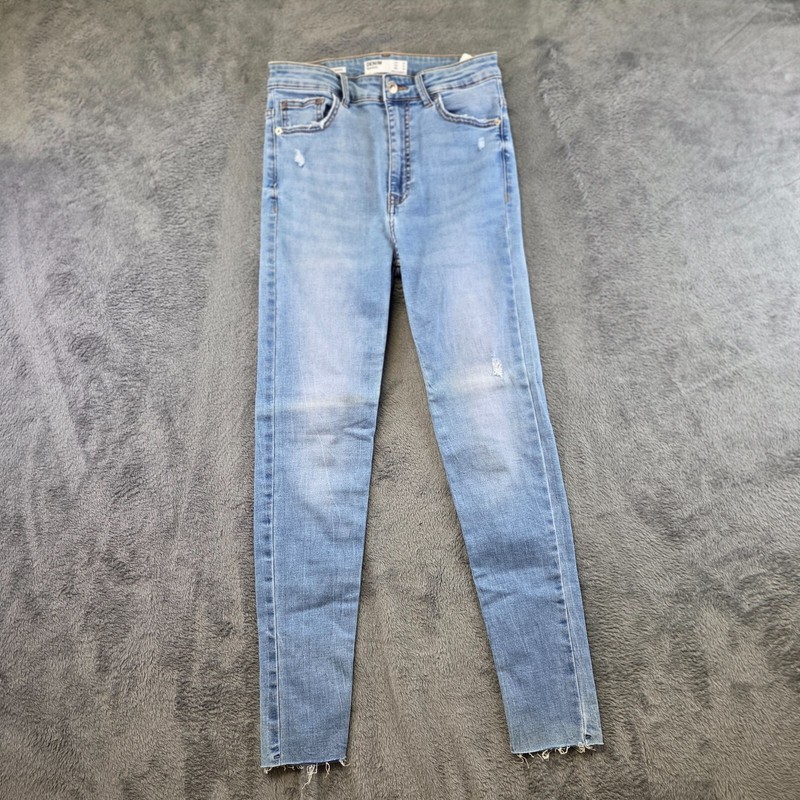 Denim Bershka Jeans Women's Size 6 Blue High Rise Whiskers Fade Effect Slim Fit