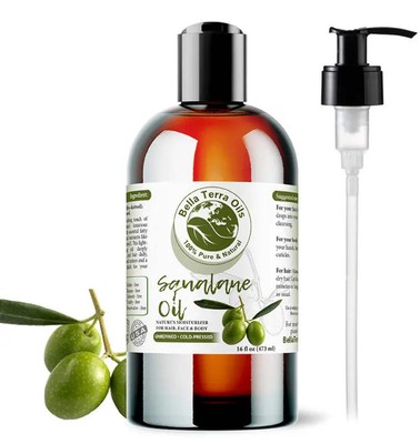 Olive Squalane Oil   16oz | Premium Grade, Cold-Pressed Oil for Skin, Hair & DIY