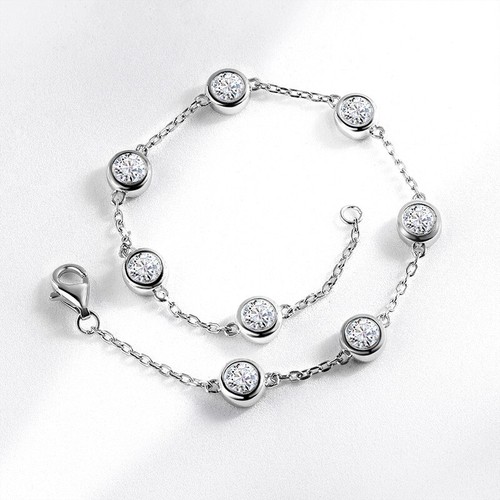 4mm D VVS1 Moissanite Bubble Tennis Chain Bracelet Gift For Her 18k Gold Plated - Picture 10 of 16