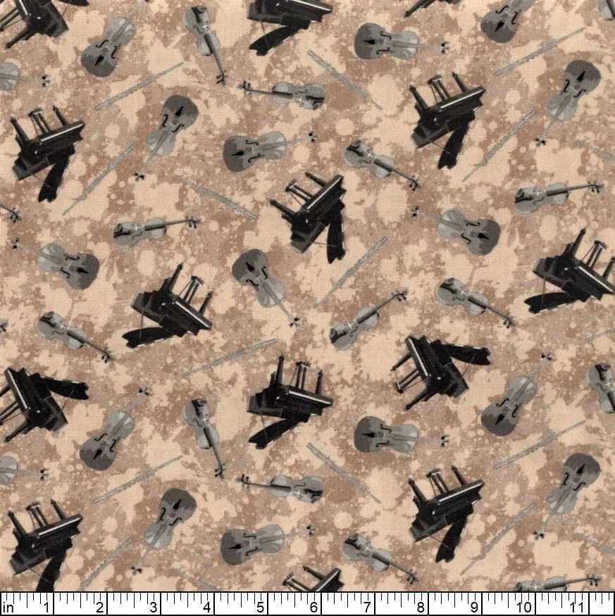 Stof - Mis canciones clásicas - Instrumentos musicales - Bronceado, tela por yarda Foto 2 de 4