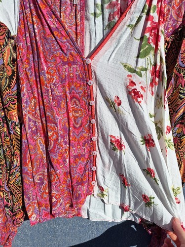 Womens Free People Top S Gemini Mixed Print Patchwork Long Sleeve Peasant Boho - Picture 3 of 8