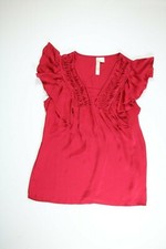 Womens Adiva Red V Neck Frill Top Medium M EUC